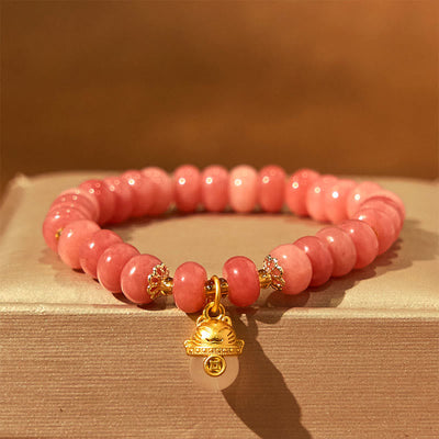 Foviel Erdbeerquarz cyanfarbene Jade Glückliche Katze Perlen spirituell Armband