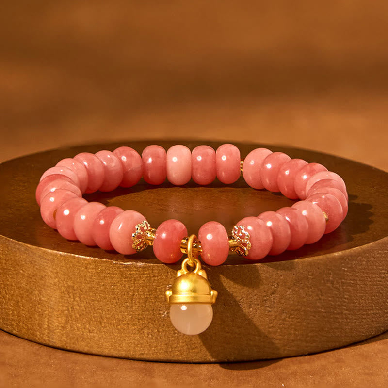 Foviel Erdbeerquarz cyanfarbene Jade Glückliche Katze Perlen spirituell Armband