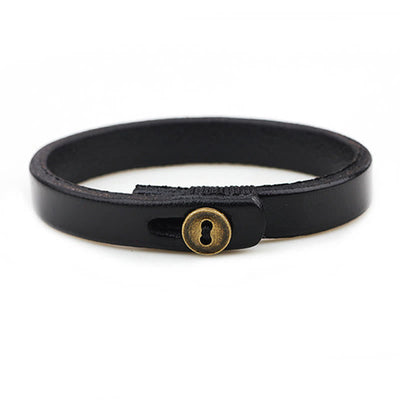 Foviel Vintage Einfarbige Leder Knopf Schnalle Vertrauen Armband