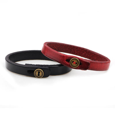 Foviel Vintage Einfarbige Leder Knopf Schnalle Vertrauen Armband