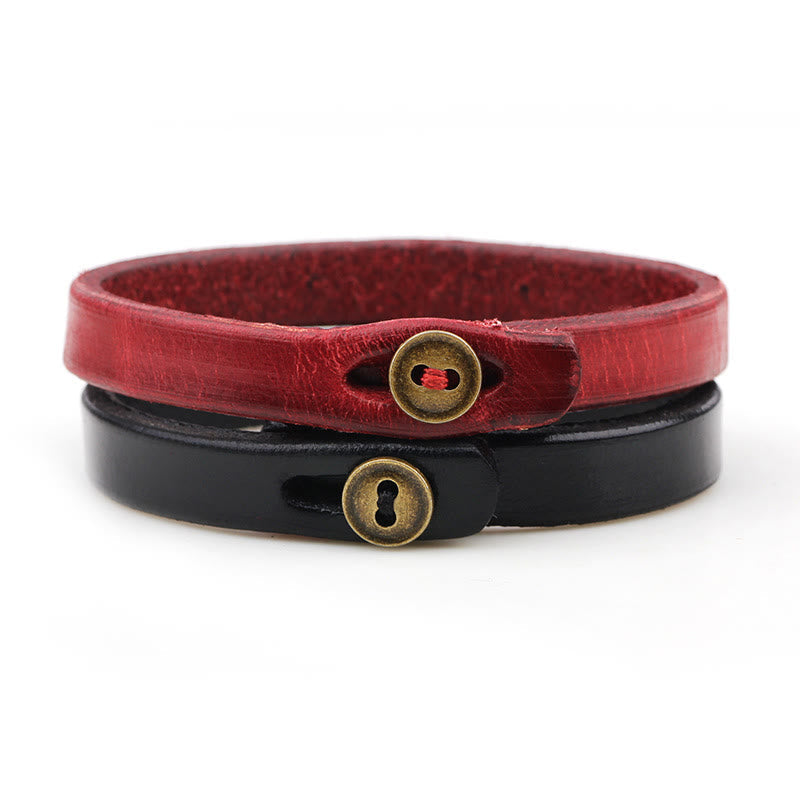 Foviel Vintage Einfarbige Leder Knopf Schnalle Vertrauen Armband