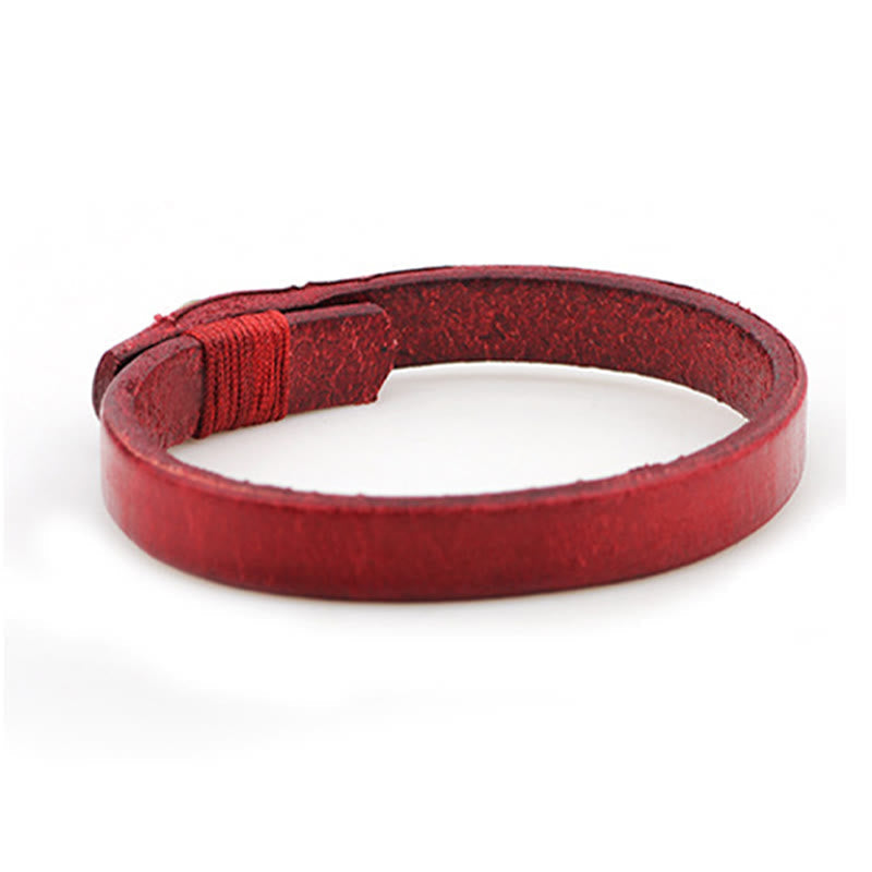 Foviel Vintage Einfarbige Leder Knopf Schnalle Vertrauen Armband