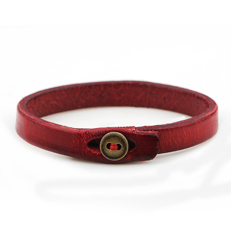 Foviel Vintage Einfarbige Leder Knopf Schnalle Vertrauen Armband
