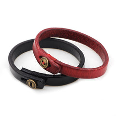 Foviel Vintage Einfarbige Leder Knopf Schnalle Vertrauen Armband