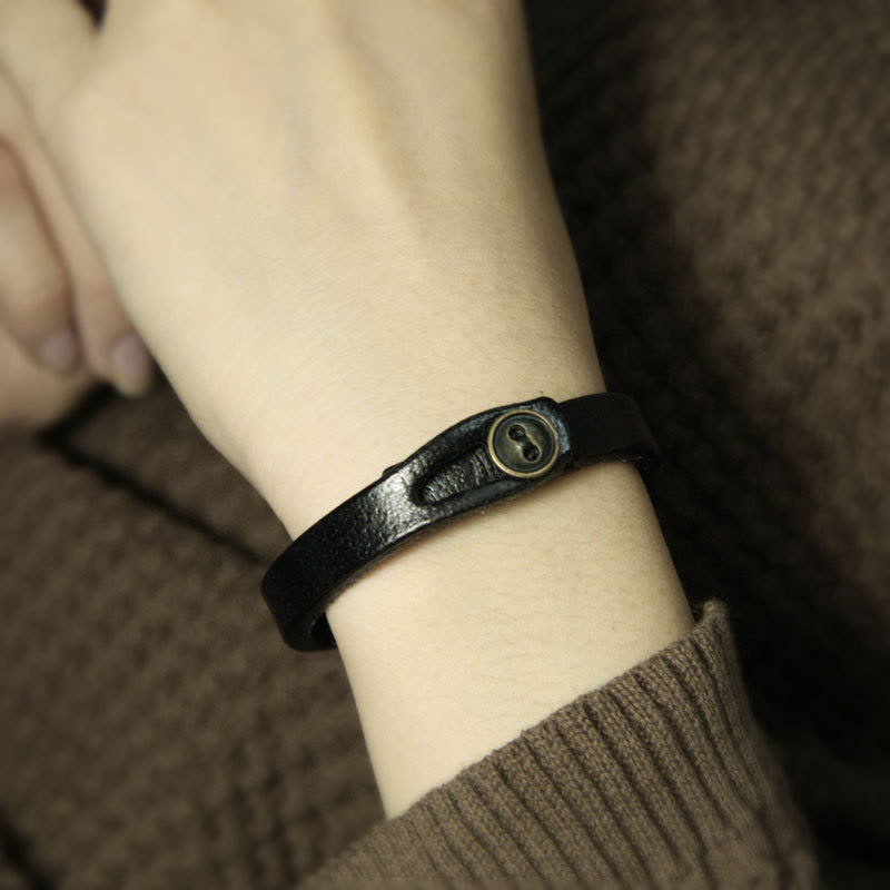Foviel Vintage Plain Leather Button Buckle Confidence Bracelet