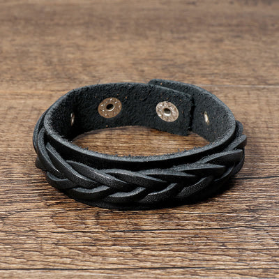 Bracelet Foviel tressé vintage en cuir avec boucle réglable renforcée