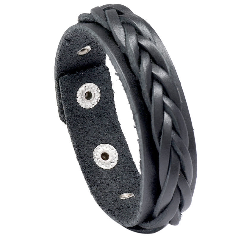 Bracelet Foviel tressé vintage en cuir avec boucle réglable renforcée