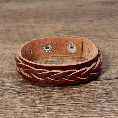 Bracelet Foviel tressé vintage en cuir avec boucle réglable renforcée