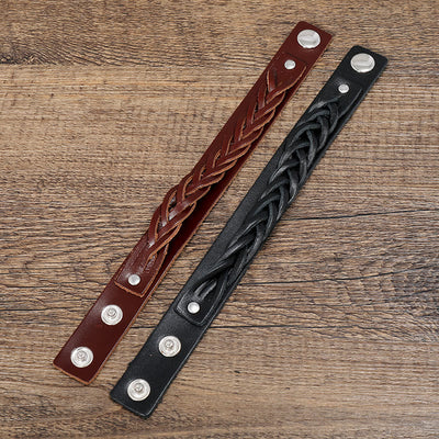 Bracelet Foviel tressé vintage en cuir avec boucle réglable renforcée