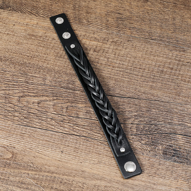 Bracelet Foviel tressé vintage en cuir avec boucle réglable renforcée