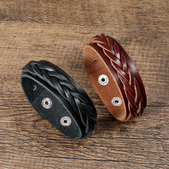 Bracelet Foviel tressé vintage en cuir avec boucle réglable renforcée