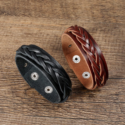 Bracelet Foviel tressé vintage en cuir avec boucle réglable renforcée