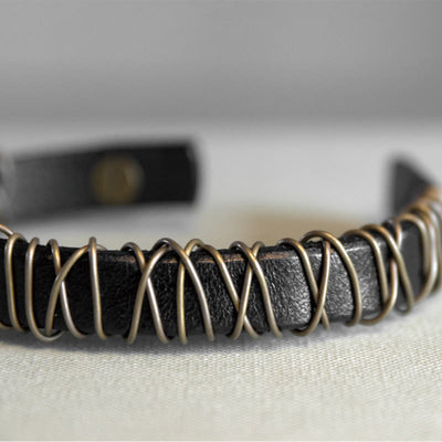 Foviel Vintage Leather Copper Brass Wire Wrap Balance Bracelet