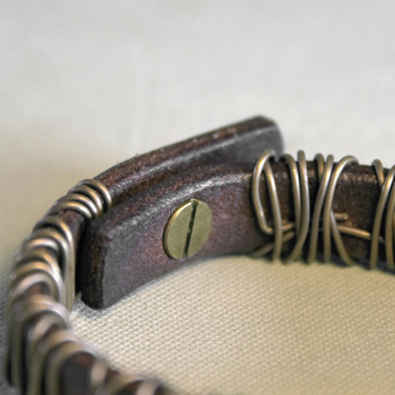 Foviel Vintage Leather Copper Brass Wire Wrap Balance Bracelet