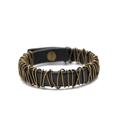 Foviel Vintage Leather Copper Brass Wire Wrap Balance Bracelet