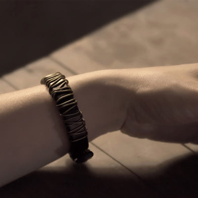 Foviel Vintage Leather Copper Brass Wire Wrap Balance Bracelet