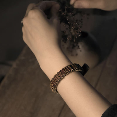Foviel Vintage Leather Copper Brass Wire Wrap Balance Bracelet