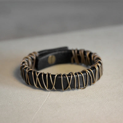 Foviel Vintage Leather Copper Brass Wire Wrap Balance Bracelet