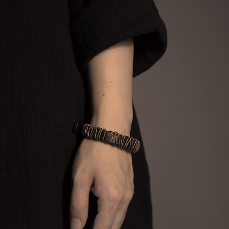Foviel Vintage Leather Copper Brass Wire Wrap Balance Bracelet