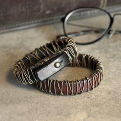 Foviel Vintage Leather Copper Brass Wire Wrap Balance Bracelet
