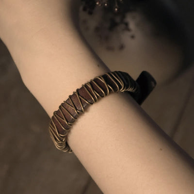 Foviel Vintage Leather Copper Brass Wire Wrap Balance Bracelet