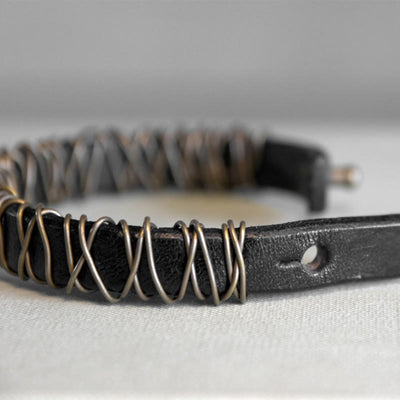Foviel Vintage Leather Copper Brass Wire Wrap Balance Bracelet