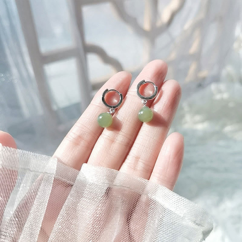 Foviel Round Jade Bead Prosperity Earrings
