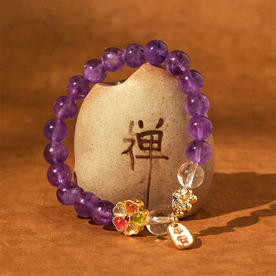 Buddha Stones Natural Amethyst White Crystal Flower Healing Safe And Well Charm Bracelet - image 6