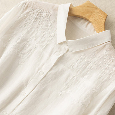 Buddha Stones Casual Women's Embroidery Standing Collar Half Sleeve Design Shirt - image 7