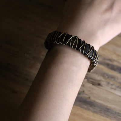 Foviel Vintage Leather Copper Brass Wire Wrap Balance Bracelet
