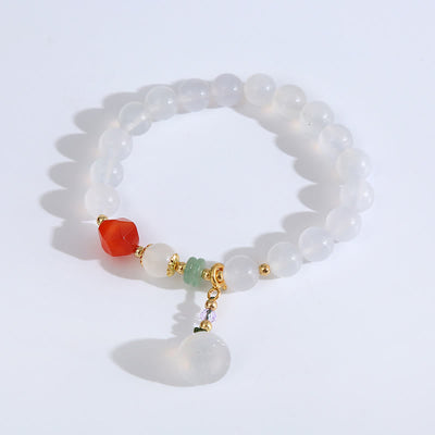 Foviel White Agate Red Agate Lotus Pod Charm Luck Bracelet