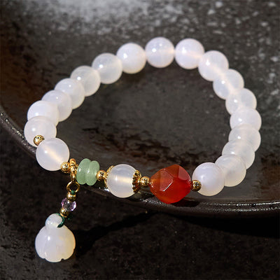 Foviel White Agate Red Agate Lotus Pod Charm Luck Bracelet