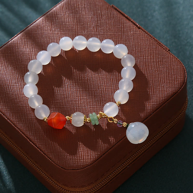 Foviel White Agate Red Agate Lotus Pod Charm Luck Bracelet