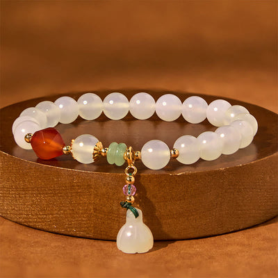 Foviel White Agate Red Agate Lotus Pod Charm Luck Bracelet