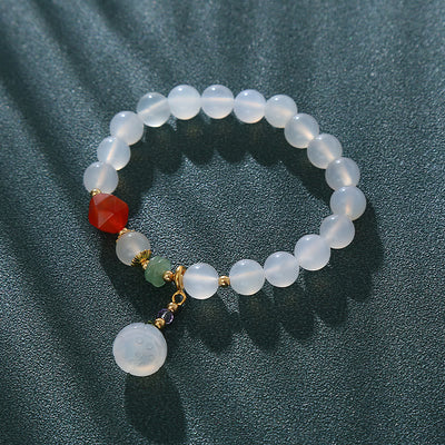 Foviel White Agate Red Agate Lotus Pod Charm Luck Bracelet