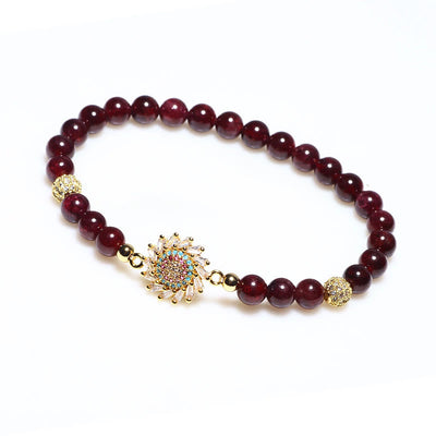 Foviel Natürliche Granat Blume Zircon Perlenschutz Armband