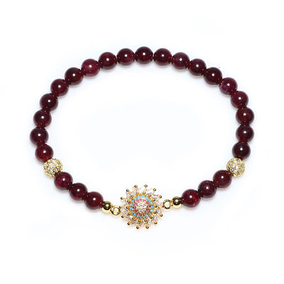 Foviel Natürliche Granat Blume Zircon Perlenschutz Armband
