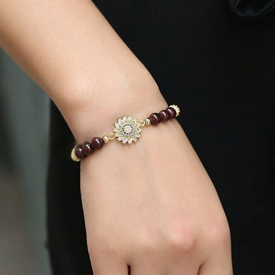 Foviel Natürliche Granat Blume Zircon Perlenschutz Armband