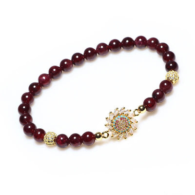 Foviel Natürliche Granat Blume Zircon Perlenschutz Armband