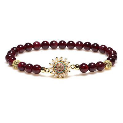 Foviel Natürliche Granat Blume Zircon Perlenschutz Armband