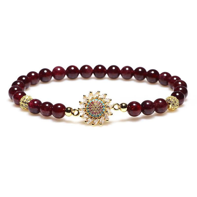 Foviel Natürliche Granat Blume Zircon Perlenschutz Armband