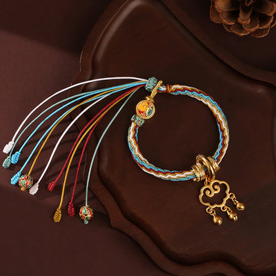 Foviel Handmade Dunhuang Color Deer Auspicious Cloud Peace Lock Bell Healing Reincarnation Knot Bracelet