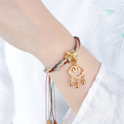 Foviel Handmade Dunhuang Color Deer Auspicious Cloud Peace Lock Bell Healing Reincarnation Knot Bracelet