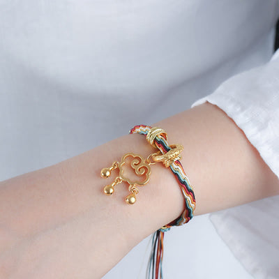 Foviel Handmade Dunhuang Color Deer Auspicious Cloud Peace Lock Bell Healing Reincarnation Knot Bracelet