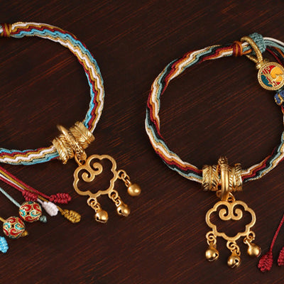 Foviel Handmade Dunhuang Color Deer Auspicious Cloud Peace Lock Bell Healing Reincarnation Knot Bracelet