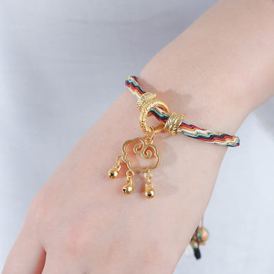 Foviel Handmade Dunhuang Color Deer Auspicious Cloud Peace Lock Bell Healing Reincarnation Knot Bracelet