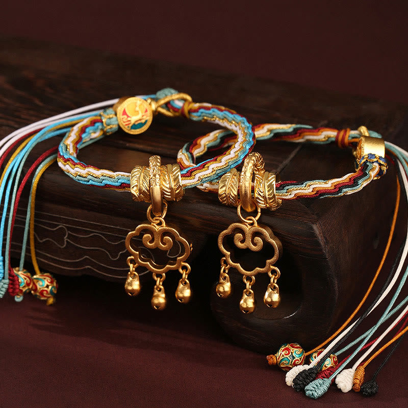 Foviel Handmade Dunhuang Color Deer Auspicious Cloud Peace Lock Bell Healing Reincarnation Knot Bracelet