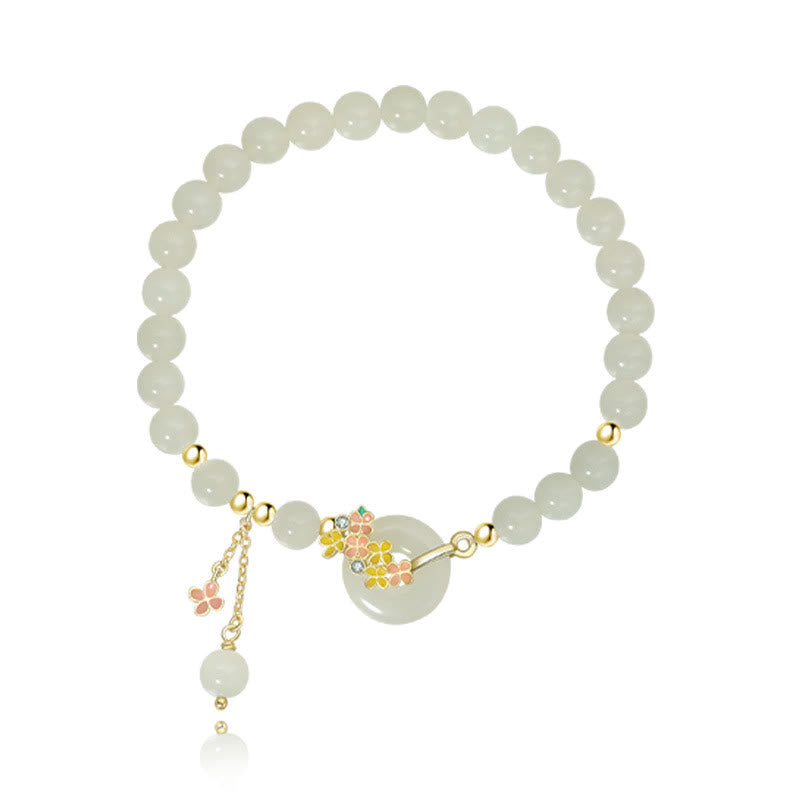 Pendentif de collier pour bracelet porte-bonheur Foviel en argent sterling 925, jade de Hetian naturel, fleurs d'osmanthus et boucle de paix en zircon