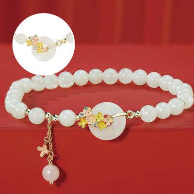Pendentif de collier pour bracelet porte-bonheur Foviel en argent sterling 925, jade de Hetian naturel, fleurs d'osmanthus et boucle de paix en zircon