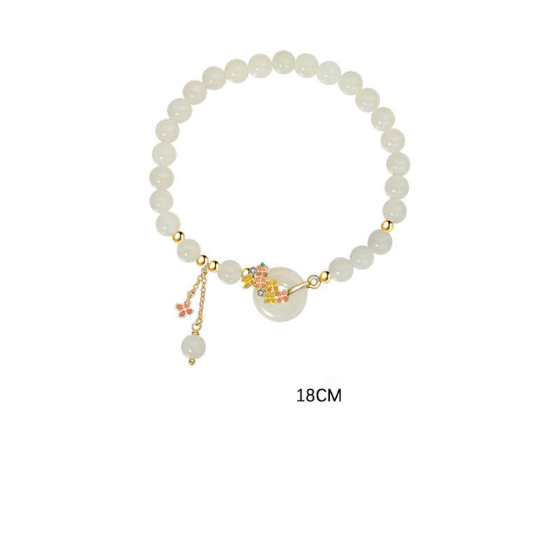 Pendentif de collier pour bracelet porte-bonheur Foviel en argent sterling 925, jade de Hetian naturel, fleurs d'osmanthus et boucle de paix en zircon